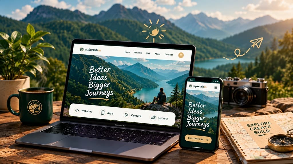 Explorush Laptop and Mobile Client Website Showcase